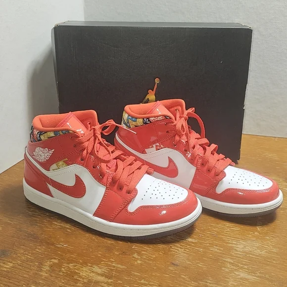 Jordan Red and White Athletic Shoes High-Top Design - Picture 7 of 8